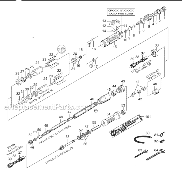 Page A Diagram and Parts List for CP3109-28 6151600040 Chicago Pneumatic Angle Grinder